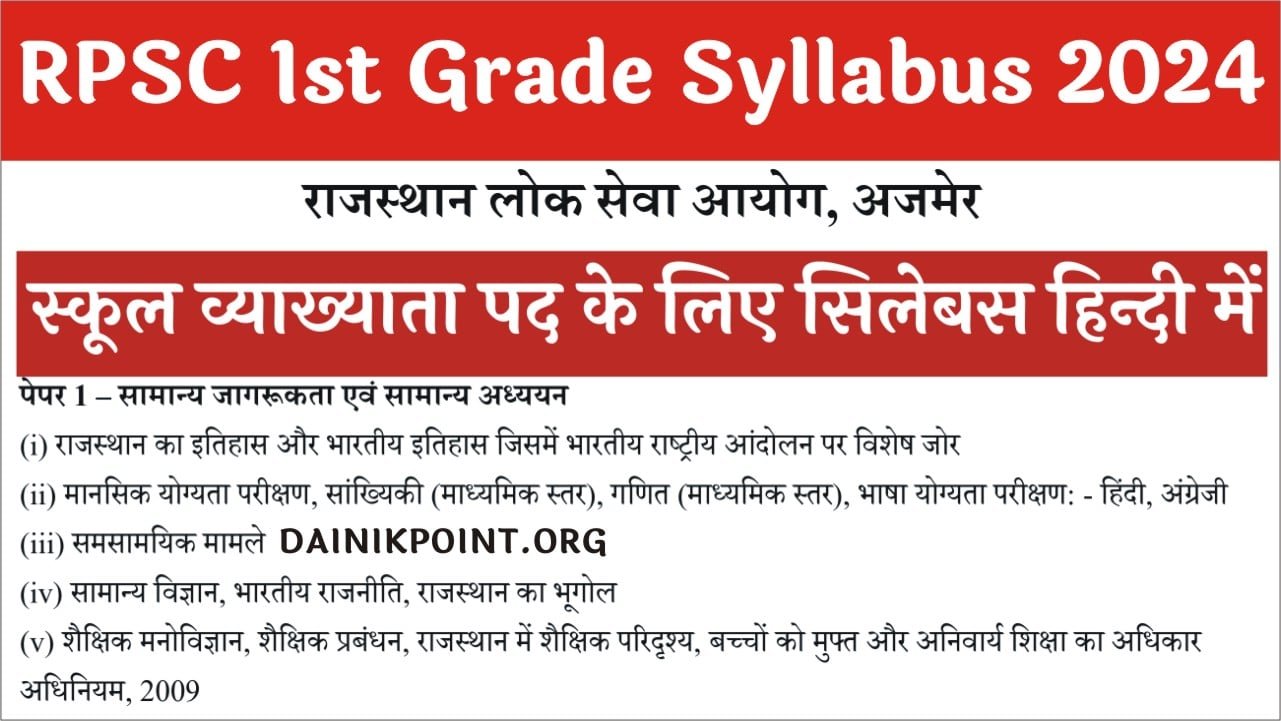 RPSC 1st Grade Teacher Syllabus in Hindi 2024