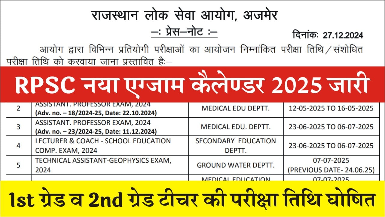 RPSC Exam Calendar 2025