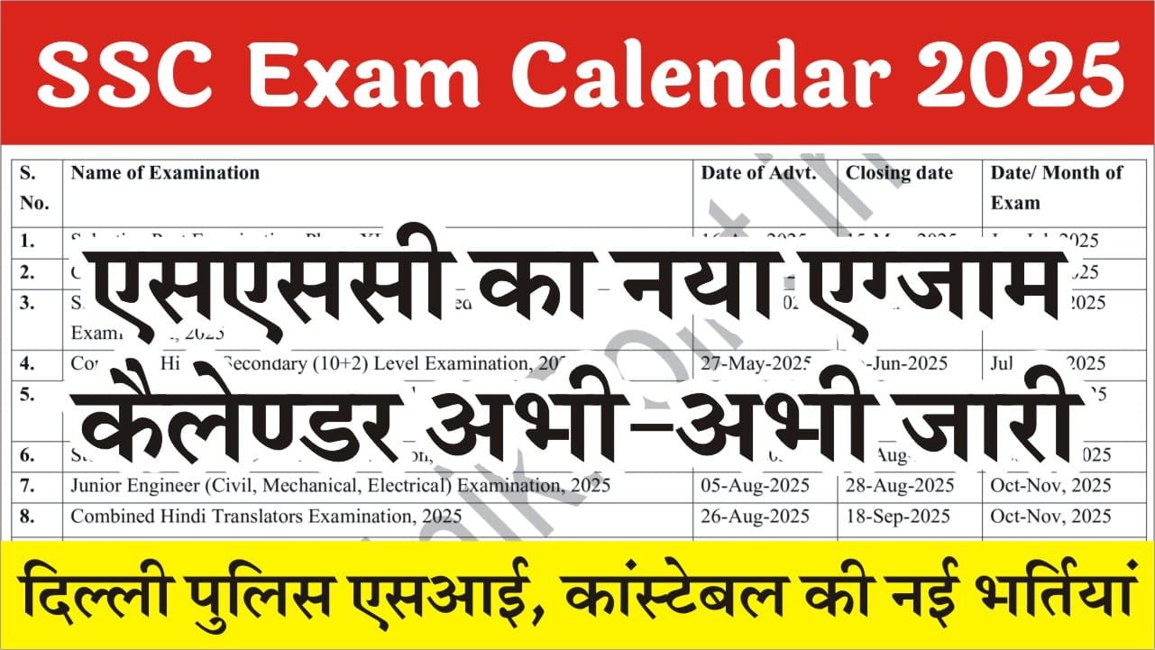 SSC Exam Calendar 2025